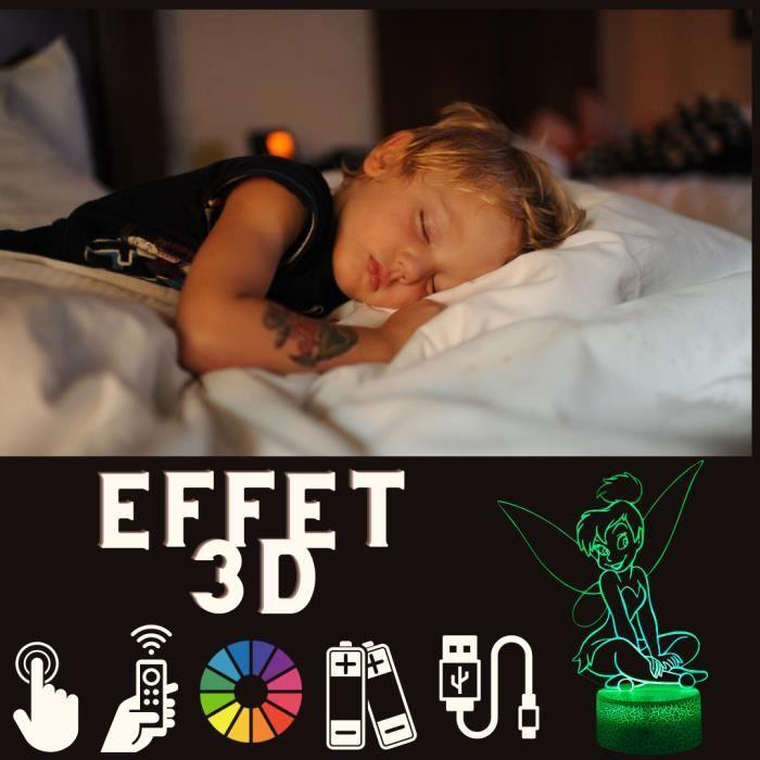 Lampe De Chevet 3D LED Fée Clochette, Veilleuse Changement De Couleurs, Lampe Tactile Bureau Et Chambre Enfant, Idée Cadeau Deco