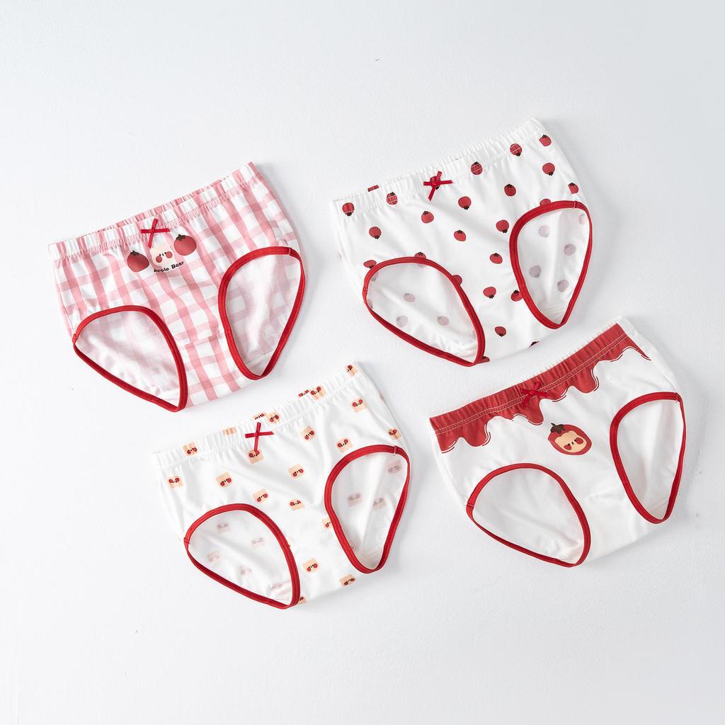 "Girls' Cute Cartoon Print Cotton Underwear - High Elastic, Antibacterial, Breathable Briefs for Older Kids"
