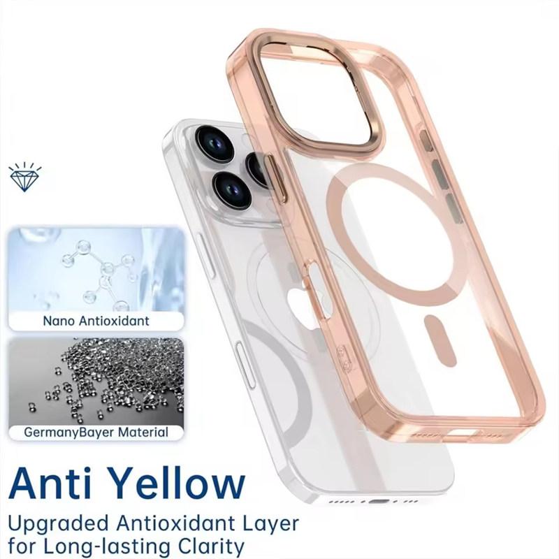 Мощный магнитный чехол Magsafe Ring Metal Lens Buttons Clear Case для iPhone 16 Pro Max 15 Pro Max 14 Pro 13 12 11 Protect Cover