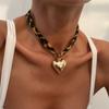Leopard Print Choker Necklace For Women, Gold-Tone Alloy Heart Pendant Necklace, Vintage Boho Fabric Chain Statement Jewelry For Daily Wear & Gifting