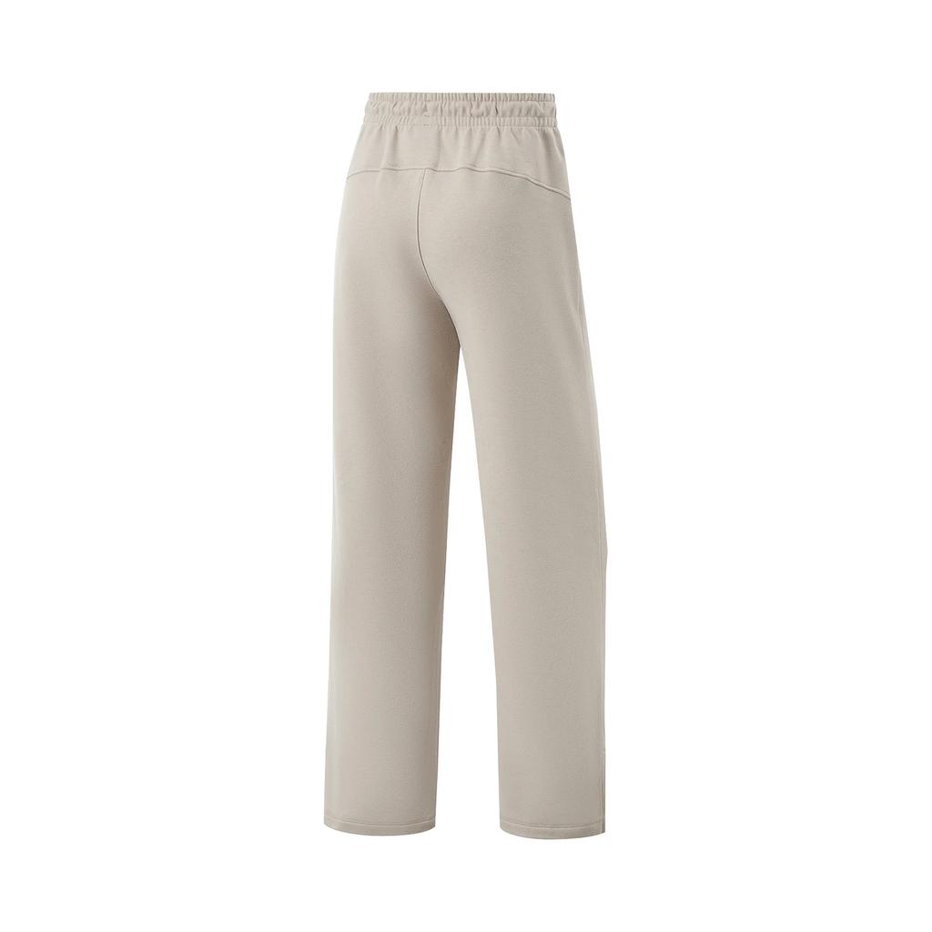 Li Ning Fitness Series Solid Color Mid Waist Drawstring Comfortable Breathable Fleece Warm Straight Loose Sports Long Pants Women Bottoms AKLU548-1