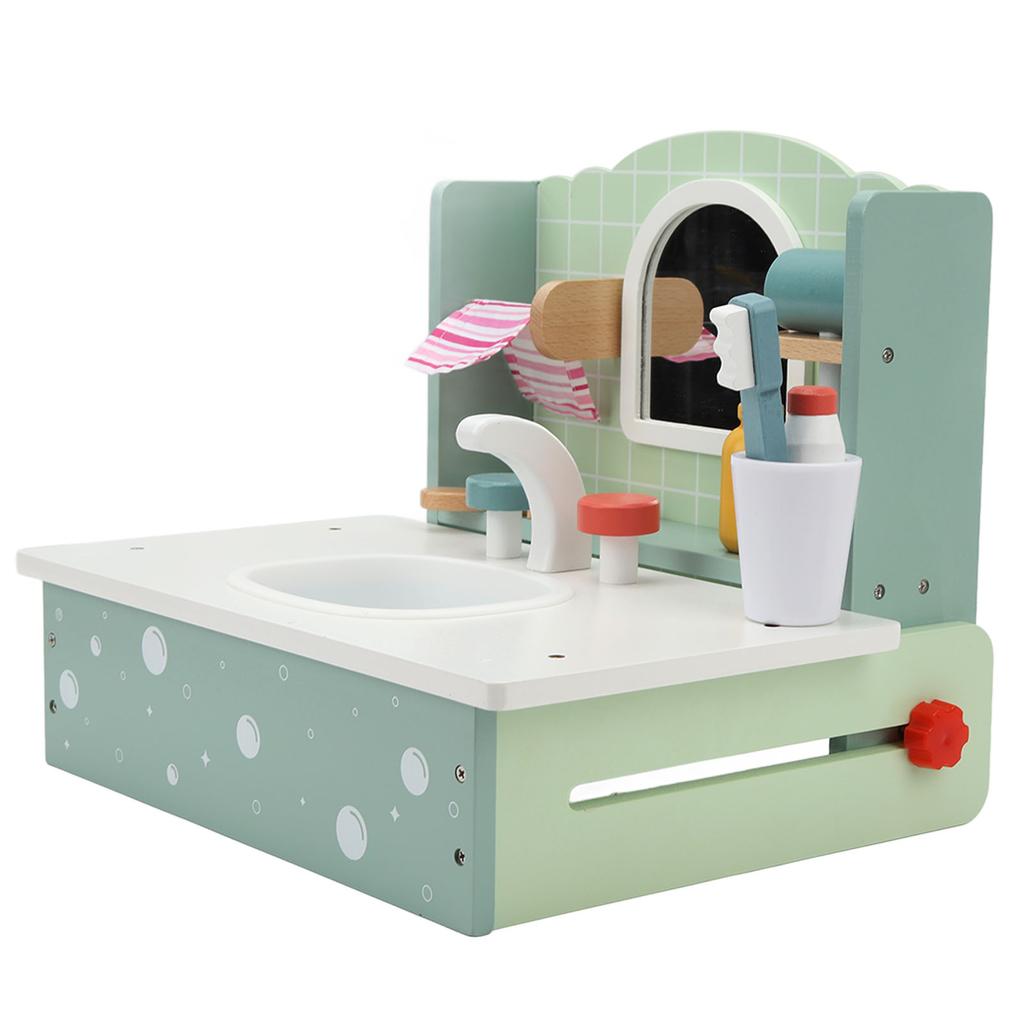 Kids Bathroom Sink Toys with Beauty Accessories Wooden Simulation Educational Toddler Vanity Table