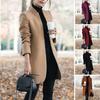 Fall Spring Women Woolen Coat Stand Collar Open Stitch Slim Fit Overcoat Long Sleeves Mid Length Solid Color OL Commuting Formal Coat