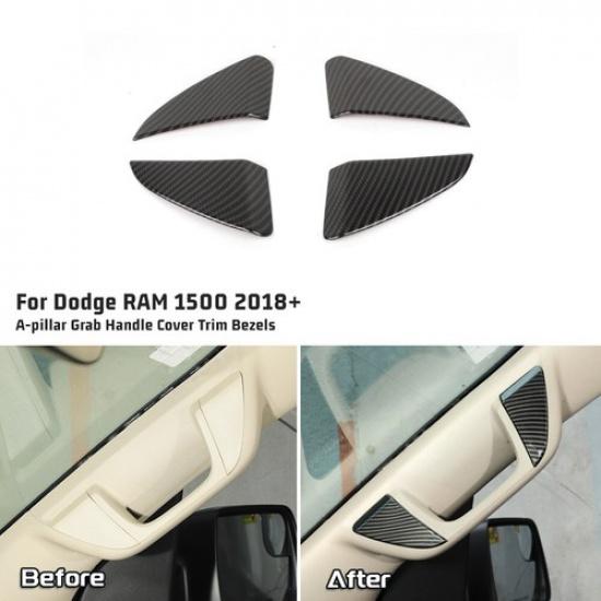 Carbon Fiber A-pillar Grab Handle Cover Trim Sticker For Dodge RAM 1500 2018+