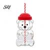 Eco Friendly Sippy Cup Bear Shape with Straw Lid 500ml Heat-Resistant Glass Tumbler Reusable Cold for Iced Coffee Milk Tea Juice
