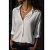 Весна-лето Повседневная рубашка с длинным рукавом и V-образным вырезом Женская элегантная однотонная шифоновая блузка Свободная рубашка Офисные женские туники Большие топы