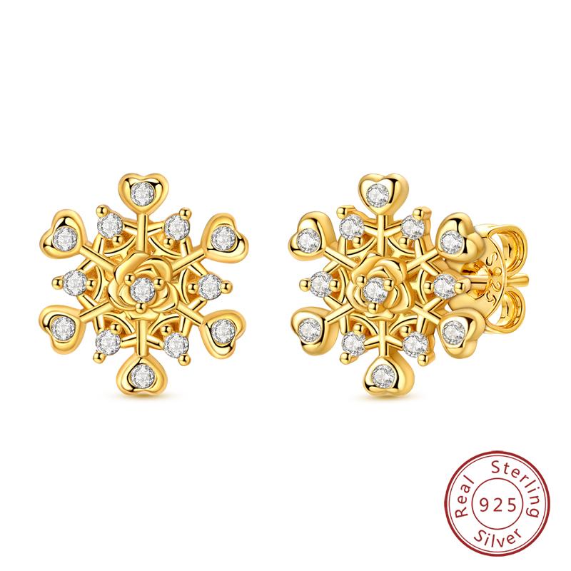 Golden Color Earrings 925 Silver Bow Four Leaf Clover Ear Stud Star Moon Earrings For Women Fine Party Birthday Jewelry
