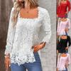 Elegant Loose Square Neck Lace Shirt Women Tops Long Sleeve Embroidered White Blouse Woman Slim Solid Vintage Lady Shirts 30665