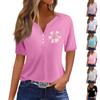 Women's Casual Printed V-neck Short Sleeved Decorative Button T-shirt Top
