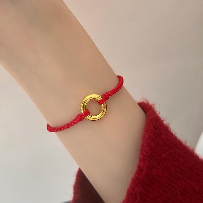 Ping An Buckle Hand Rope Женский простой ручной плетеный круглый красный веревочный браслет