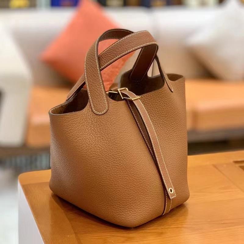 Корзина для овощей из воловьей кожи, сшитая вручную вощеной нитью для детей, обернутая в натуральную кожу с узором личи, сумка-ведро для воды для женщин