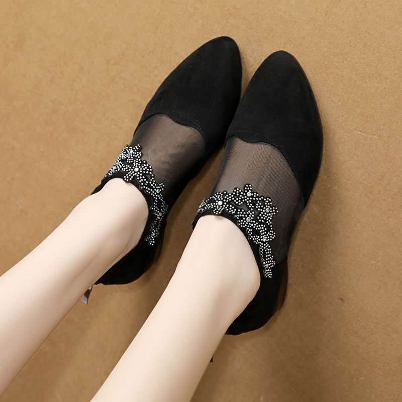 Single Shoes Women's Mesh Flat Bottom Hollow High Heel Sandals Women's Summer 2025 New Bag Head Thick Heel Outer Wear Large Size Women's Shoes Tide