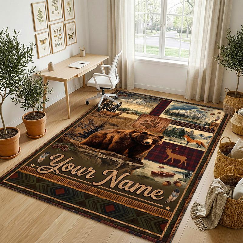 Beach Shell Starfish Theme Soft Crystal Velvet Rug Custom Name & Text Print Non Slip Floor Rug for Bedroom Living Room