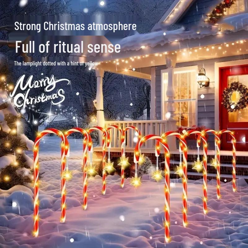 Outdoor Holiday Solar Candy Cane Star Lights for Garden