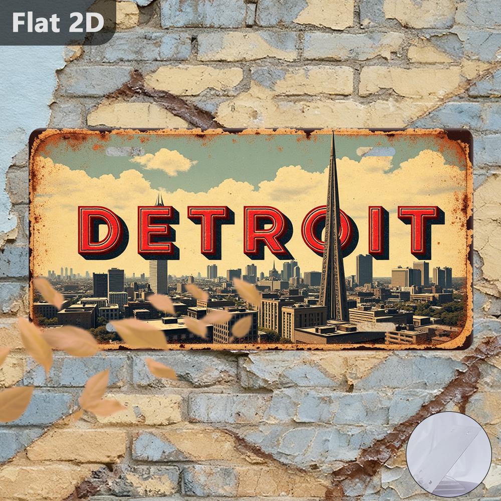 D Flat Retro Industrial Metal Plaque Wall Decor in D Large Size X Inches (X Cm) in Deep Green And Golden Vintage