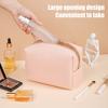 Portable Makeup Bag Faux Leather Cosmetic Bag Waterproof Solid Color Toiletry Organizer for Daily Use Travel Business Trip