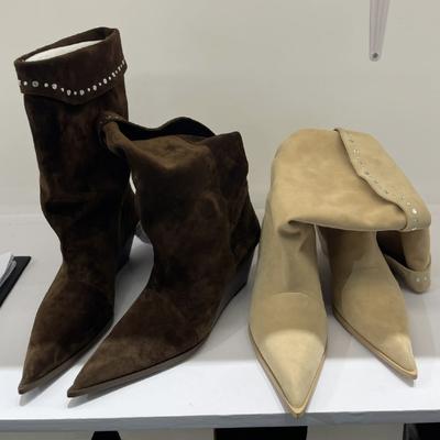 Версия из овчины ~ Французские нишевые ботильоны на танкетке с острым носком, ковбойские сапоги в стиле вестерн, женские ботильоны средней высоты 2025, узкие и облегающие ботильоны