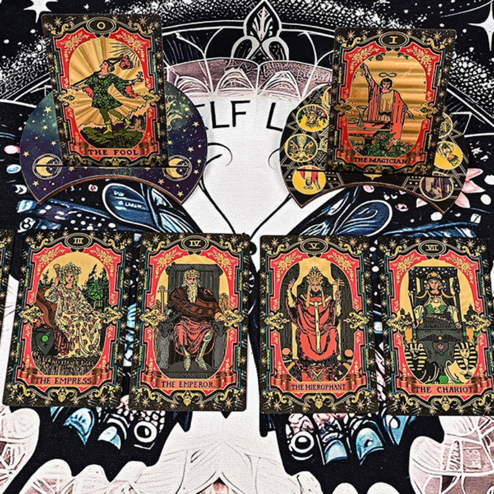 12 зодиакальных карт, черное золото, небесная золотая фольга, колода Таро Райдера Уэйта, 78 шт., водонепроницаемые карты из ПВХ, износостойкие, 12*7 см