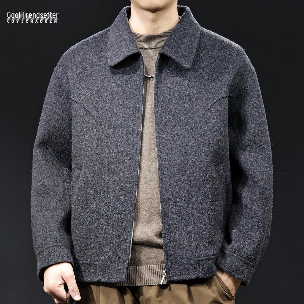Мужская куртка из шерсти и кашемира в американском стиле, тяжелая, двусторонняя, утолщенная, высококачественная, большого размера, повседневная верхняя одежда на 2025 год.