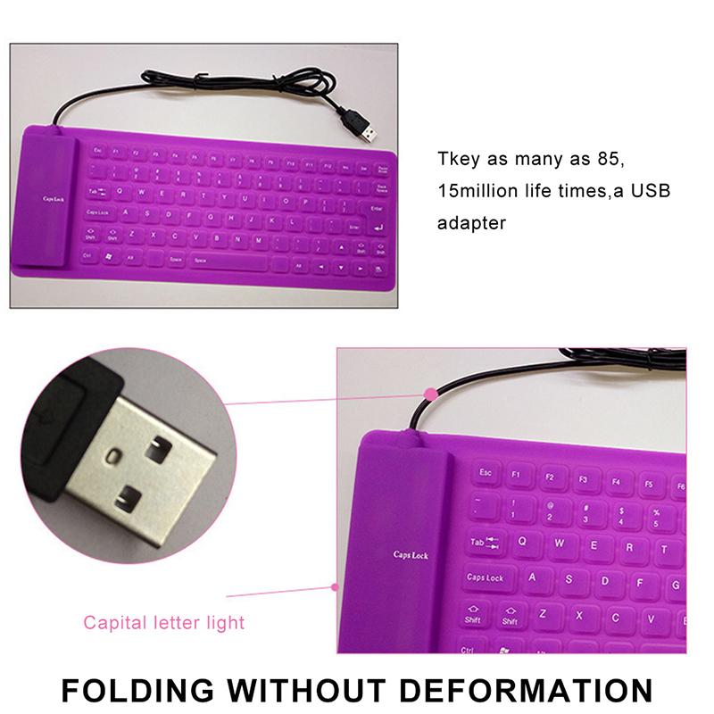 VAORLO 85-клавишная USB мини-гибкая силиконовая складная проводная клавиатура для ПК для ноутбука, США, складная портативная проводная английская клавиатура
