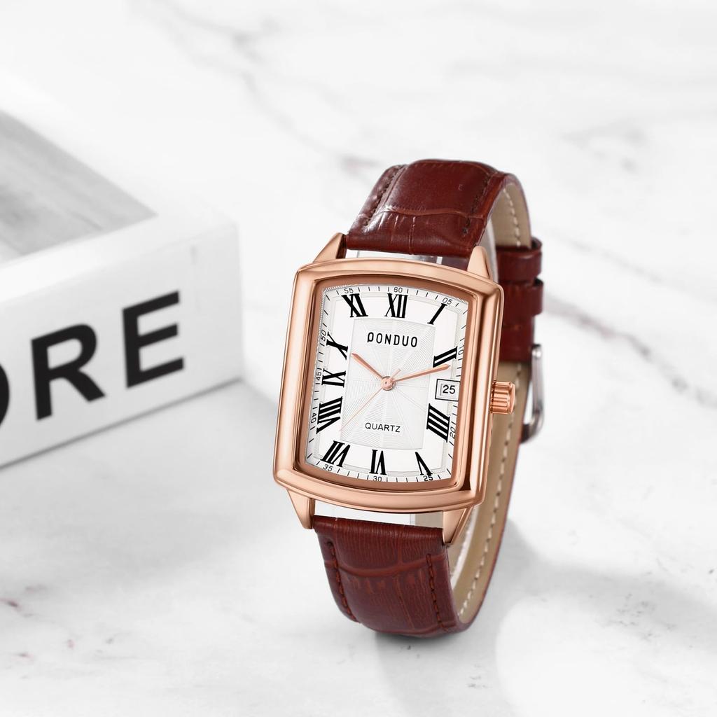 Квадратные часы с водонепроницаемостью 3 АТМ, римскими цифрами, кварцевым механизмом, из ПУ кожи, повседневные и деловые, простые и стильные, модный аксессуар, идеальный подарок для и дня, мужской календарь,