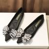 Мода 2025 Хрустальные туфли-балетки с бантом Женская обувь на мягкой подошве Женские туфли больших размеров 34-42 Балетки Femmes Лоферы с острым носком Офисные туфли