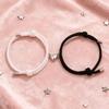 2Pcs/Set Matching Heart Pendant Bracelet Couple Magnetic Alloy Love Charm Bracelet Adjustable String Bracelet Jewelry Gift for Valentine's Day