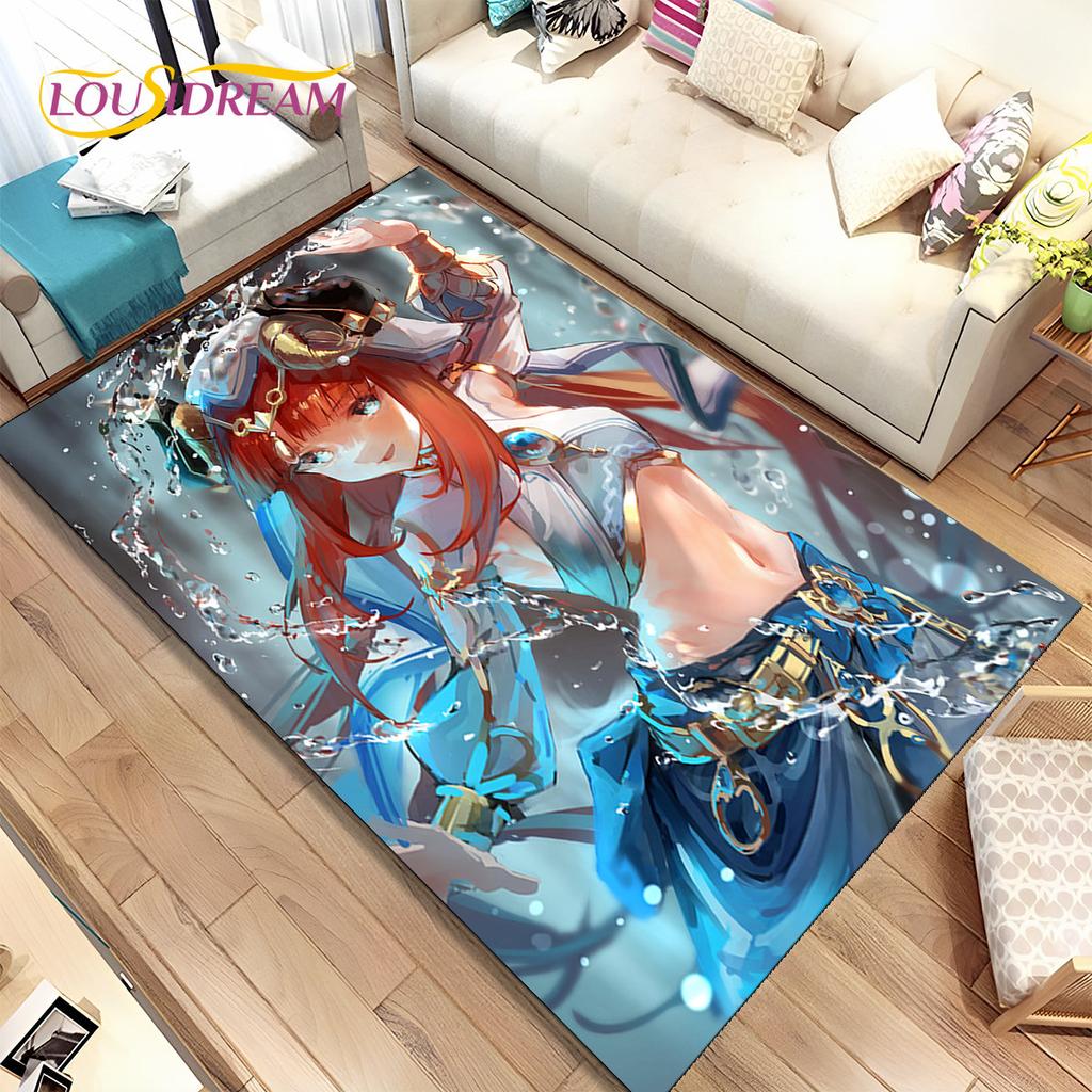 Genshin Impact Cartoon Game Area Rug, ковер для дома, гостиной, спальни, дивана, дверного коврика, кухонного декора, детский нескользящий напольный коврик