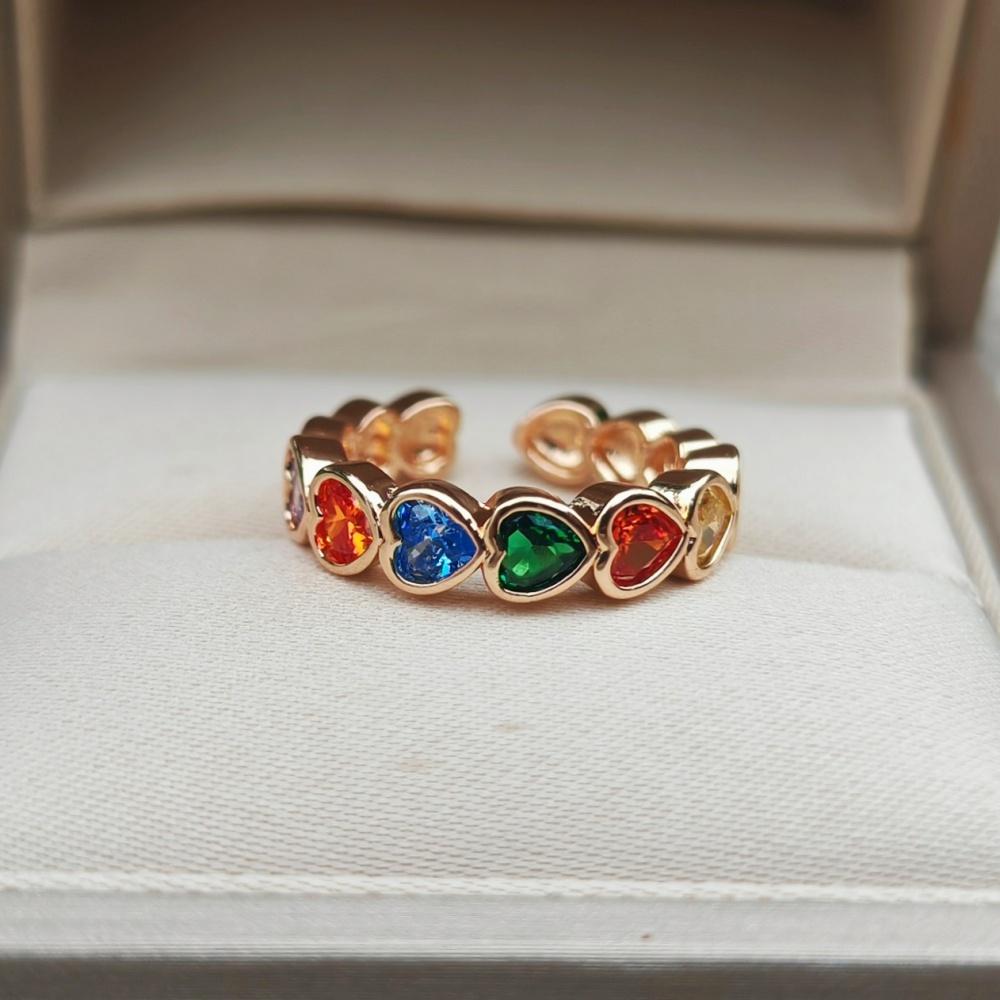 Fashion Colorful Zircon Heart Shape Opening Adjustable Rings for Women Ring Jewelry Wedding Party Accessories