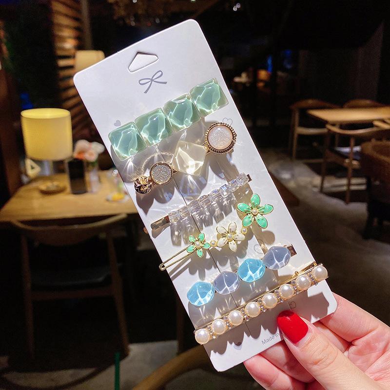 Простая челка Морская заколка Зажим в виде слова Сетка Красный темперамент Жемчужный кристалл Задняя часть головы Ложка Верхняя застежка Боковой зажим Комбинированный набор