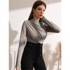 Women's Autumn and Winter Small High Neck Pumped Pleated Versatile Long-sleeved T-shirt