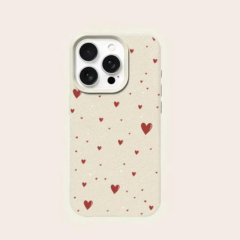 Милый Чехол для Телефона с Узором Сердечки и Текстурой Личи Для iPhone 11 12 13 14 15 16 17 Pro Max 14 15 Plus 17Air Ударопрочный Мягкий Чехол