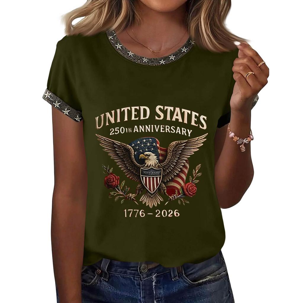 Women's Casual Pullover Short Sleeve T Shirt Crew Neck Graphic Print Top Relaxed Fit Lightweight Soft Fabric Summer Tee