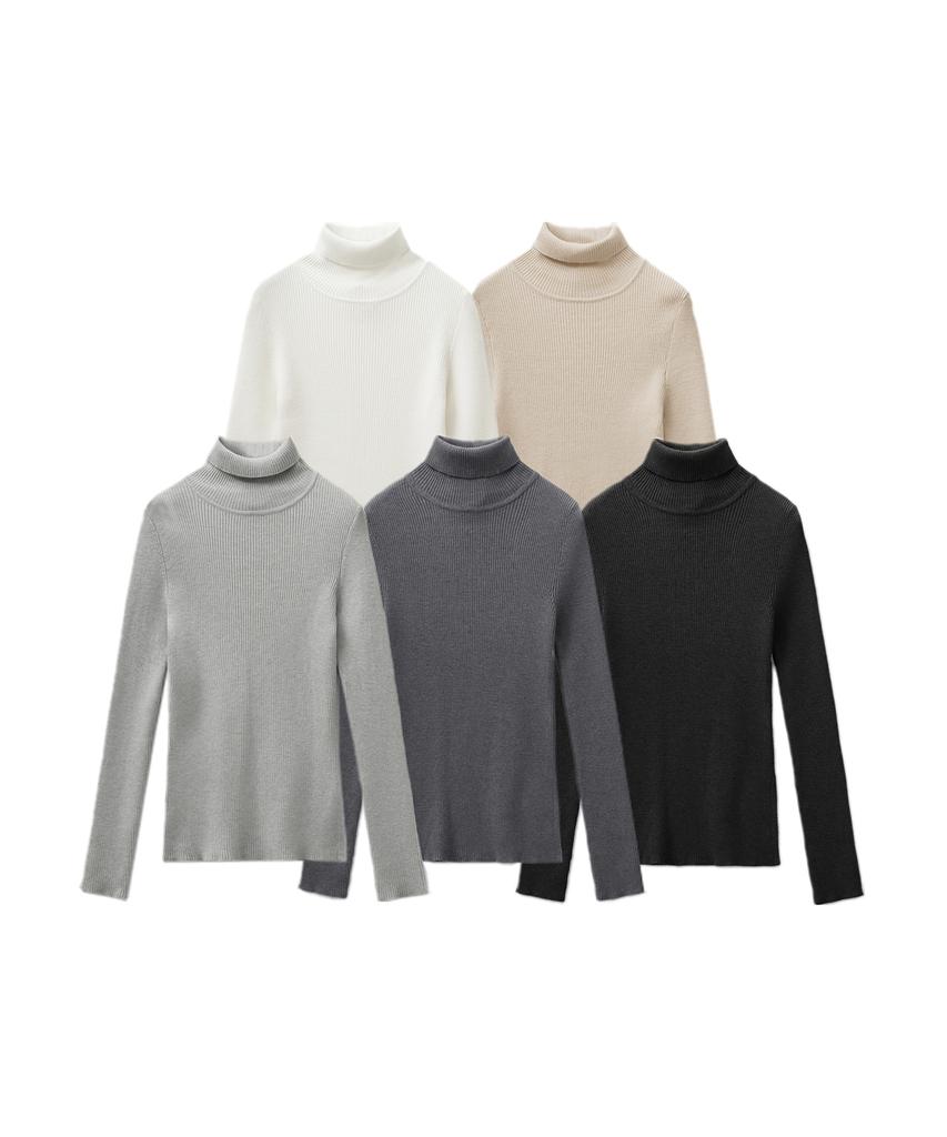 MONGDOL Turtleneck Slit Ribbed Knit Mdkt061_5 Colors