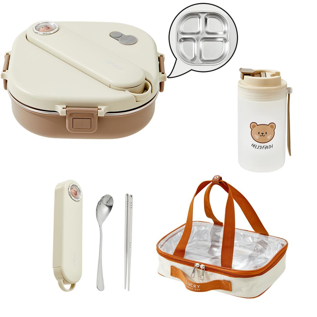 Новый 800 мл Портативный Ланч-бокс с Разделителями и Столовыми Приборами Капибара 3/4 Отделения Микроволновка Герметичный 304 Нержавеющая Сталь Бенто Бокс