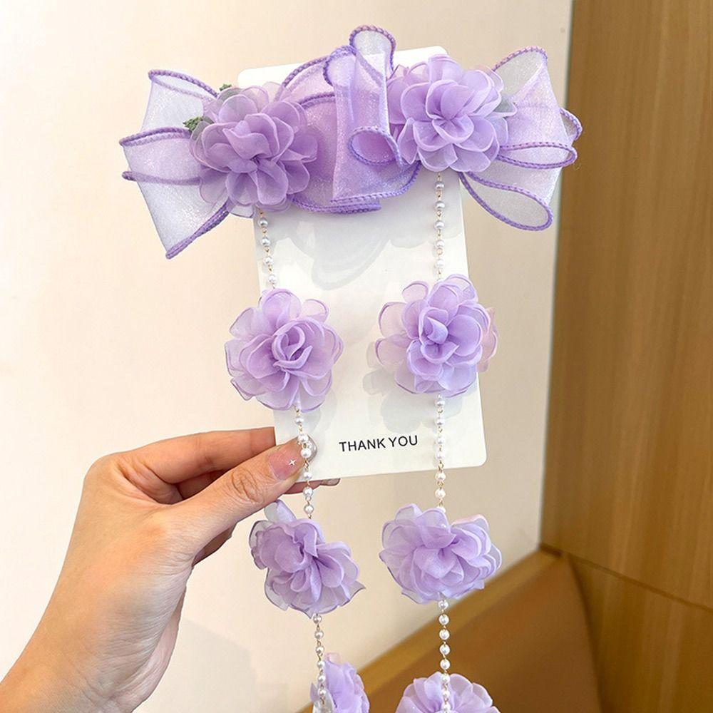 Mesh Pearl Braided Hairpin Braided Hair Chain Hair Clip Cute Children Flower Barrettes