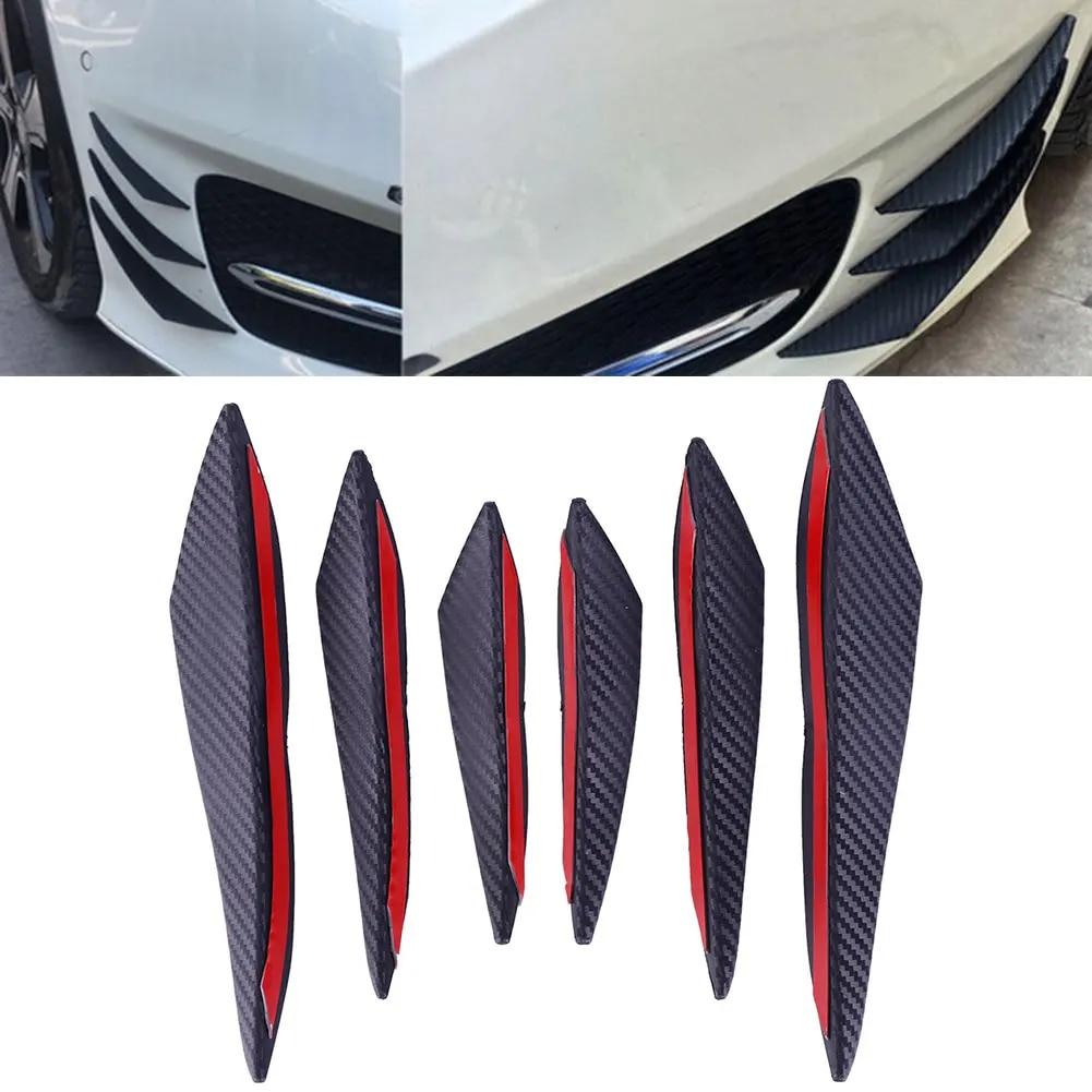 6PCS Black Carbon Fiber Styling Car Accessories Auto Front Bumper Lip Rubber Fin Splitter Spoiler Canard Valence Body Sticker