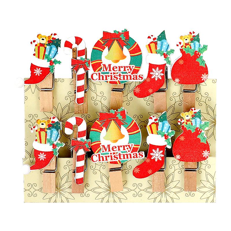 10Pcs Christmas Wooden Clips Home Hanging Photo Wall Decoration DIY Handmade Crafts 2025 New Year Party Supply Navidad Kids Gift
