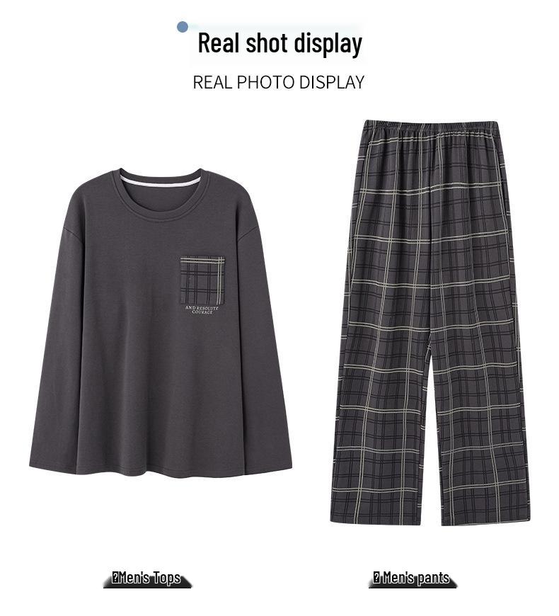 Мужской пижамный комплект из 100% хлопка с длинным рукавом и брюками - Повседневная домашняя одежда в корейском стиле для ношения в помещении/на улице