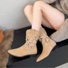 Hollow Pointed Western Cowboy Boots Ethnic Style Retro Boots Versatile Thick Heel Embroidery Breathable Thin Short Boots
