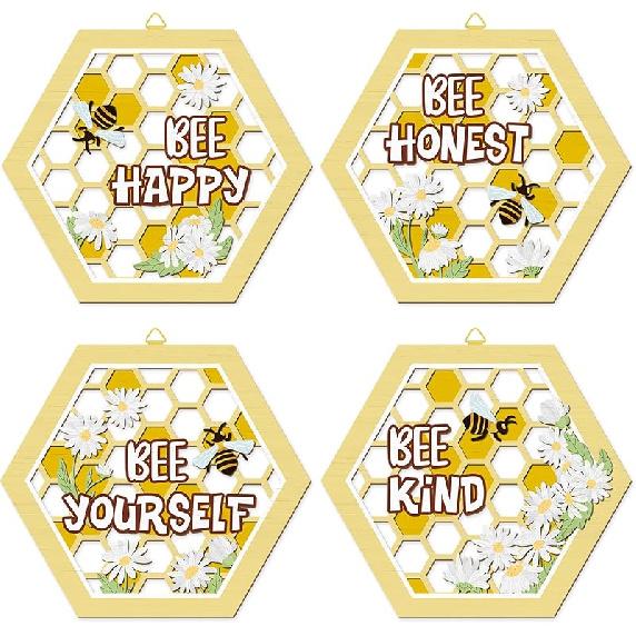 CHDITB 4Pcs Wooden Bird on Birch Tree Branch Wall Art, Boho Modern Green Leaves Silhouette Bird Laser Cut Artwork, Rustic Farmhouse Nature Wall