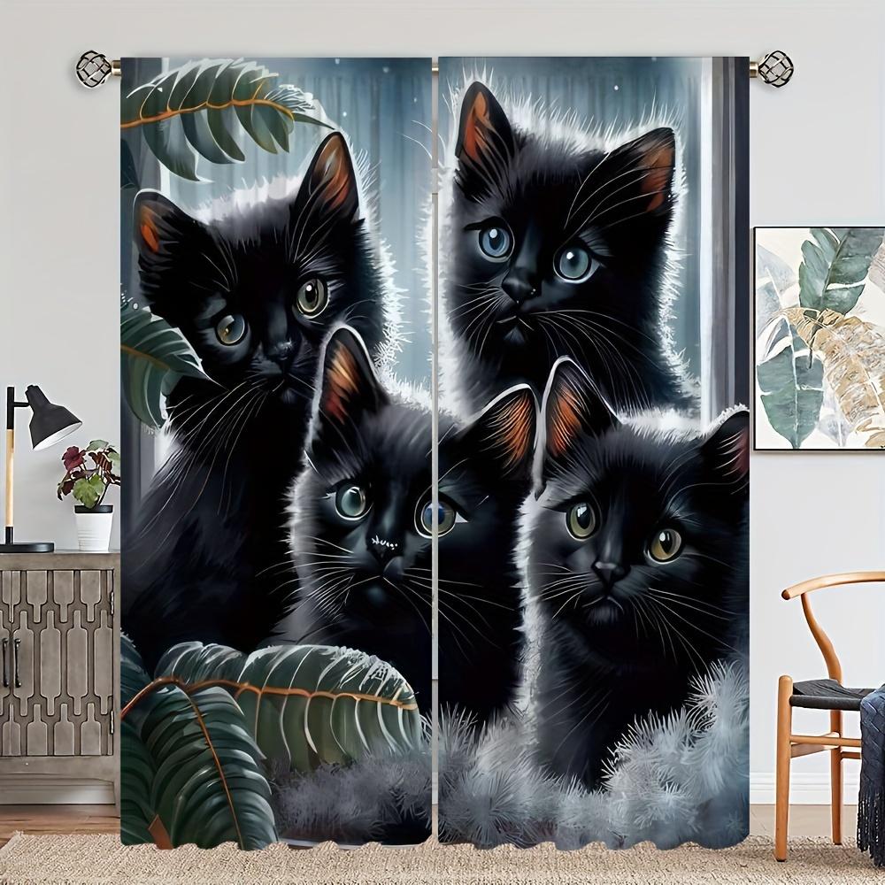 2pcs Rustic Animal Cat Print Semi Blackout Curtains Fashionable Curtains For Bedroom Office Kitchen Living Room Study Room Home