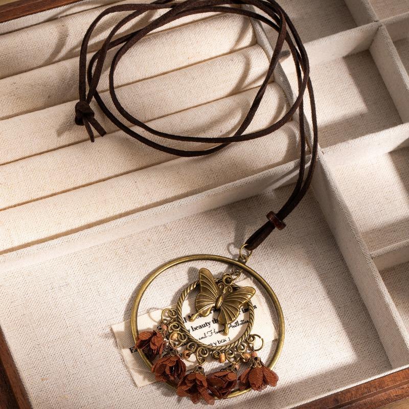 Винтажный этнический стиль, персонализированная цепочка для свитера, плетеная кисточка, кольцо-подвеска с бабочкой