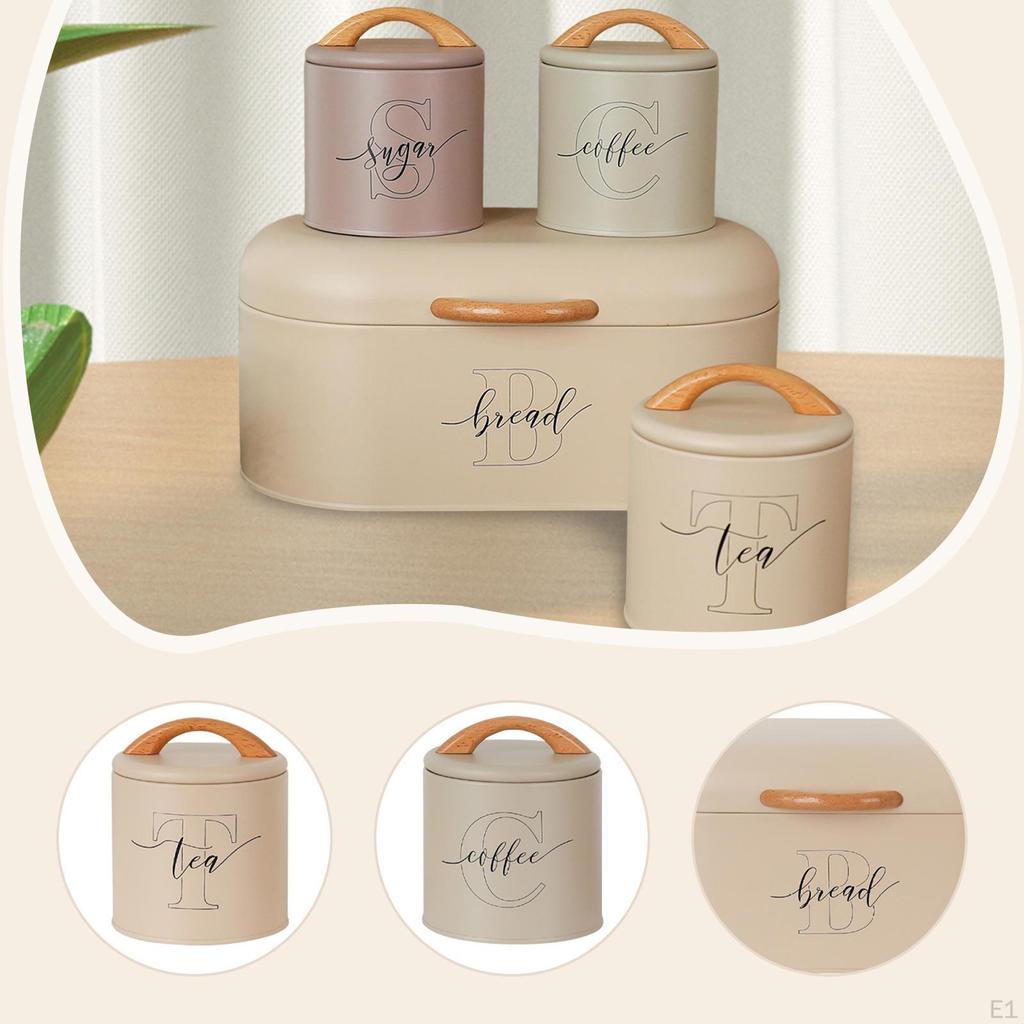 4x Sugar Coffee Tea Jars Bins Stylish Bottles Multiuse Keep Goods Fresh Bread Box Set for Kitchen