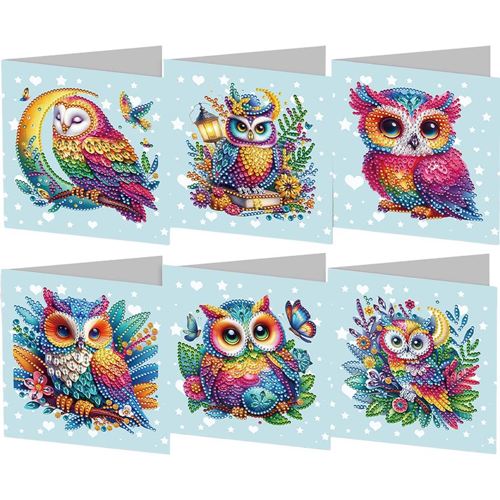 6PCS DIY Rhinestone Diamond Art Mosaic Postcards Diamond Art Handmade Cards for Friend Family Lover
