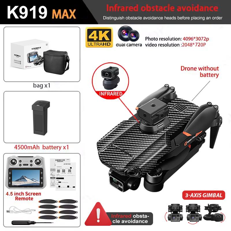 k919 Max GPS Drone 4K Profesional HD Camera 3-axis gimbal Aerial Photography Brushless Obstacle Avoidance Screen FPV Drone 5KM