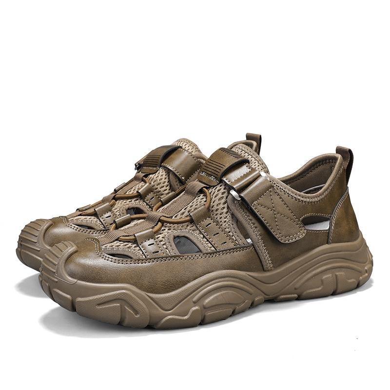 2025 New Men's Summer Breathable Hollow-Out Sandals Covered-Toe Lightweight Outdoor Hiking Beach Casual Trendy Non-Slip Footwear