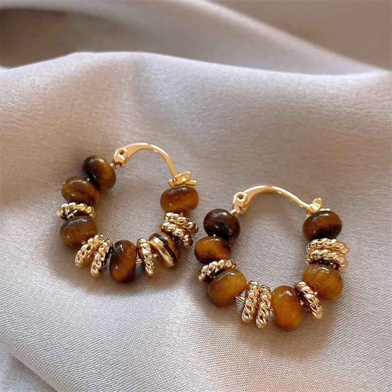 Vintage Square Beaded Metal Gold Color Earrings  French Fashion Jewelry Luxury Accessories For Women Or Girls Eardrop Gifts