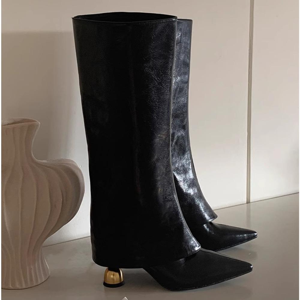 Женские высокие ботинки с острым носом Дизайнерские туфли на высоком каблуке Модные до колена 2026 Зимние ботинки Челси Готические туфли-лодочки Роскошные Botas Mujer