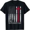 Faith Over Fears Cool Christian Cross American USA Flag Gym Unisex T-shirt